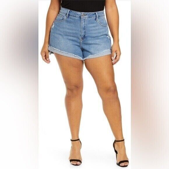 Good American GCSH127SC Wm Plus Sz 22 Blue Good Curve Hi-Waist Denim Shorts - Picture 9 of 11